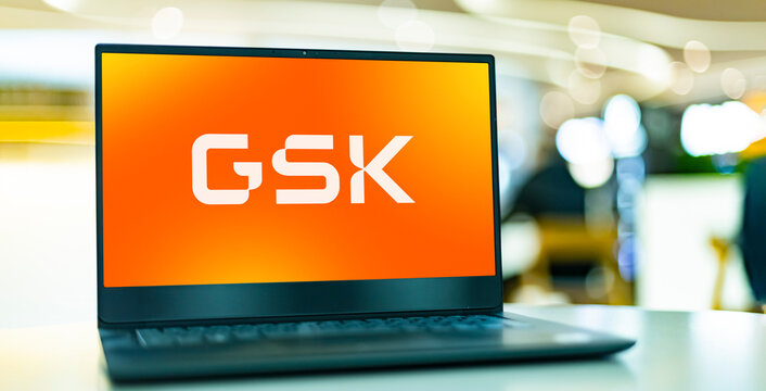 Laptop computer displaying logo of GSK