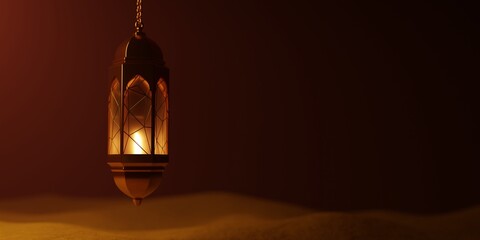 Arabic lantern on desert illustration. Empty space for copy paste text.