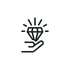 Benefits icon isolated on white background. illustrated with a hand holding a diamond.