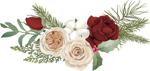 Watercolor floral bouquet illustration, winter flowers. For wedding invitations, stationary, greetings, wallpapers, fashion, background.