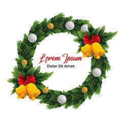 editable text realistic drawn Christmas wreath vector illustration
