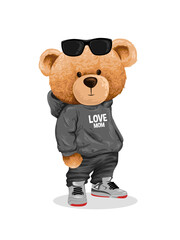 Fototapeta na wymiar hand-drawn bear toy with sweatshirt illustration