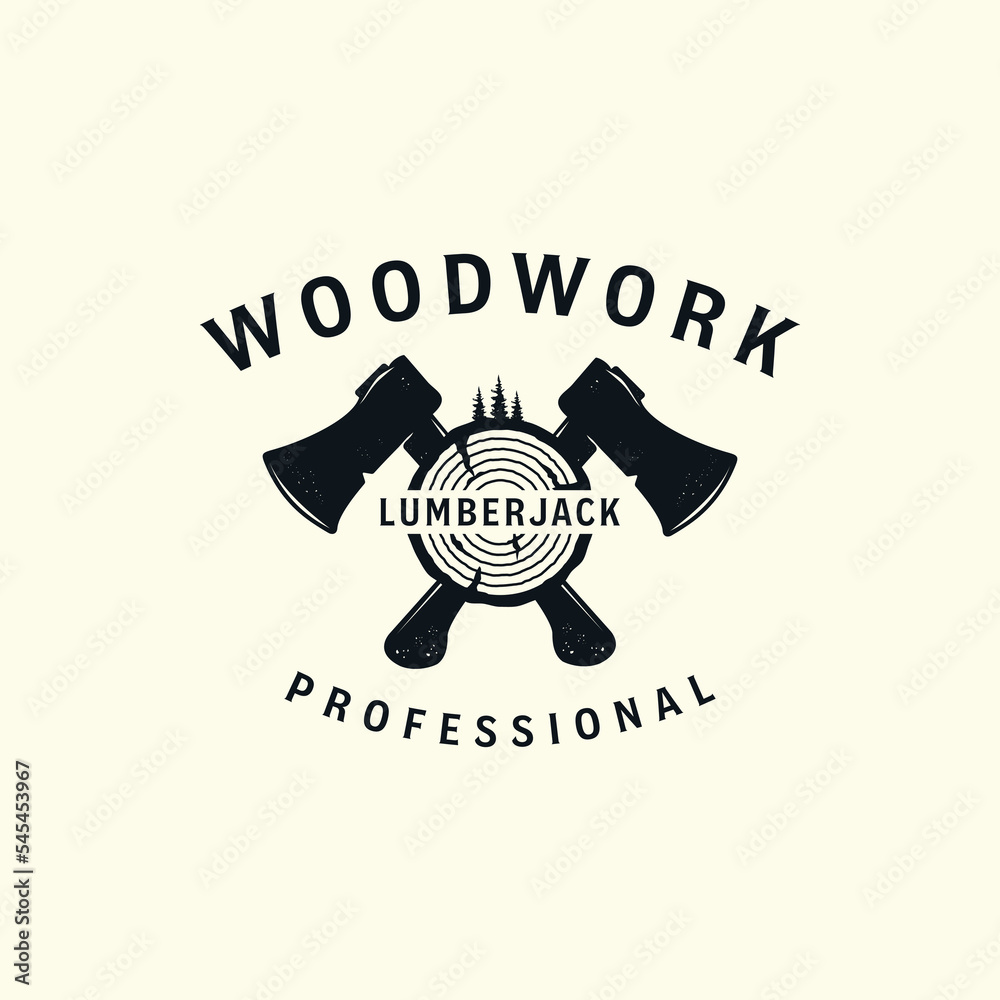 Wall mural lumberjack vintage style logo vector template illustration design, carpentry icon design