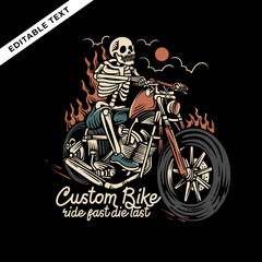 skeleton riding burning motorcycle illustration