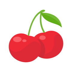Vector shiny bright red cherries Citrus berries provide healthy vitamins.