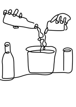 continuous line drawing - Prepare to mix water for the party.