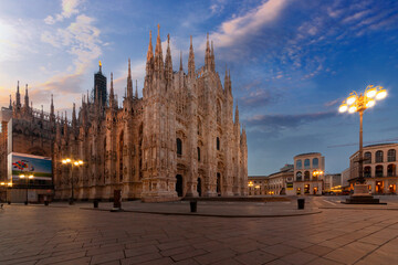 Fototapeta na wymiar Milan Cathedral, Duomo di Milano, Italy, one of the largest churches in the world at sunrise