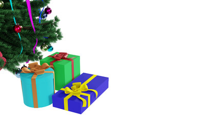 Fototapeta na wymiar three gifts under the Christmas tree on a transparent background
