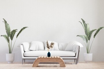 big white living room.interior design,white sofa,wooden table wall for mock up and copy space-3d rendering-...