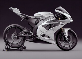 White motorbike with dark background. Racing motorcycle illustration