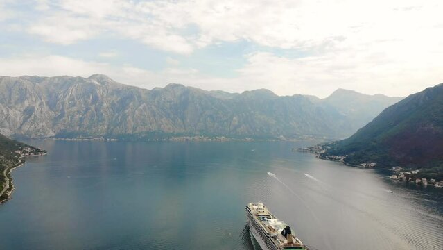 The concept of tourist attractions in the mediterranean. Top view of the Bay of Kotor near the city of Perast, Montenegro
