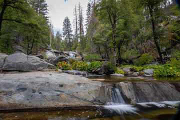Hiking via the Carlon falls trail (Groveland), to the waterfall, a beautiful piece of nature at the Yosemite national park, California, USA