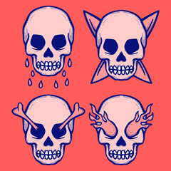 Collection set skull Illustration hand drawn sketch for tattoo, stickers, logo, etc
