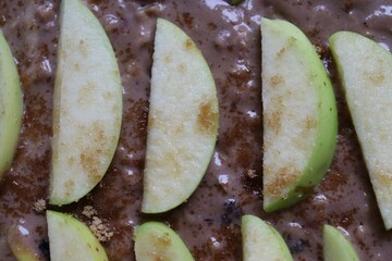Toffee apple cake farmhouse's recipe have been made for Christmas cerebration which made from cooking apple  sultanas flour mixed orange peel cinnamon currant dried fruit brown sugar eggs and butter