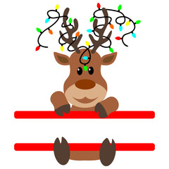 Reindeer With Christmas Lights- Split Name Frame