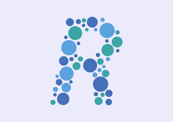 Vector graphic of Initial Letter R lined with a mosaic of colored circles. Letter R icon. letter R logo made with circles. English alphabet. Vector illustration. vector eps 10.