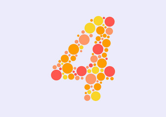 Vector graphic of Initial Number 4 lined with a mosaic of colored circles. Number 4 icon. Number 4 logo made with circles. Vector illustration. vector eps 10.