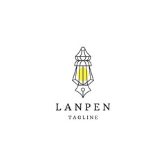 Lantern line with pen style logo icon design template flat vector