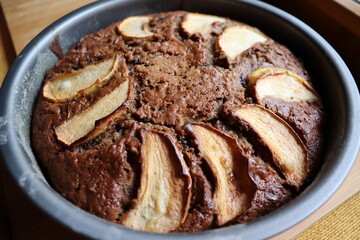 Toffee apple cake farmhouse's recipe have been made for Christmas cerebration which made from cooking apple  sultanas flour mixed orange peel cinnamon currant dried fruit brown sugar eggs and butter