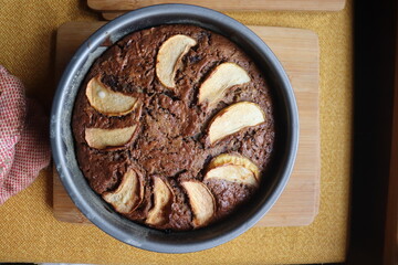 Toffee apple cake farmhouse's recipe have been made for Christmas cerebration which made from cooking apple  sultanas flour mixed orange peel cinnamon currant dried fruit brown sugar eggs and butter
