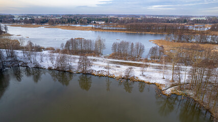View of the Narew river in winter, near the village of Stawinoga
