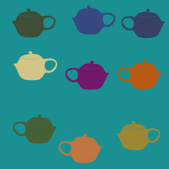 Stylized colored China teapot. Hand drawn.