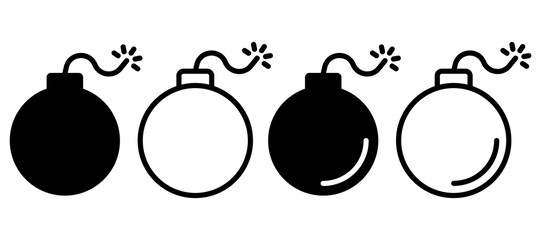 Burning fuse black bomb. Bomb with spark. Vector illustration.