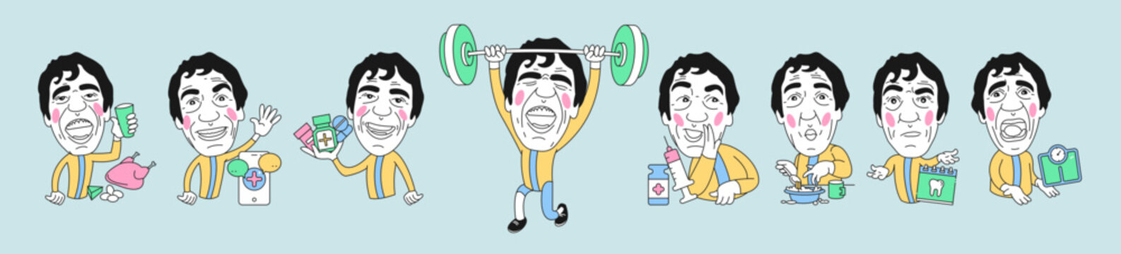 Health care  Stickers Pack. Set of Stickers, t shirt print, app stickers, icon, logo, label, patch or sticker. Vector illustrations.