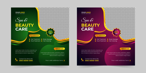 Modern Spa & Beauty Center social media post, Digital marketing agency Corporate banner promotion ads sales and discount banner vector template design.