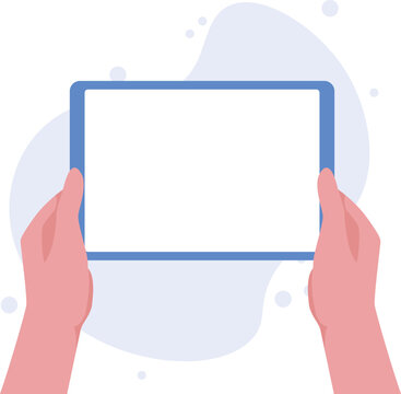 recommend clip art: Hand holding tablet with blank screen vector illustration. tab with empty screen, mockup, app interface design elements