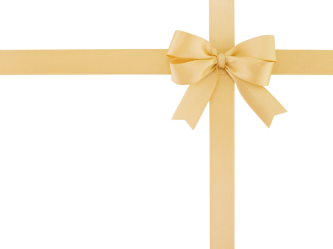 beige gold ribbon bow isolated on white, simple cross shape border ribbon