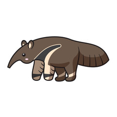 Digital illustration of a cute cartoon anteater character isolated on a white background