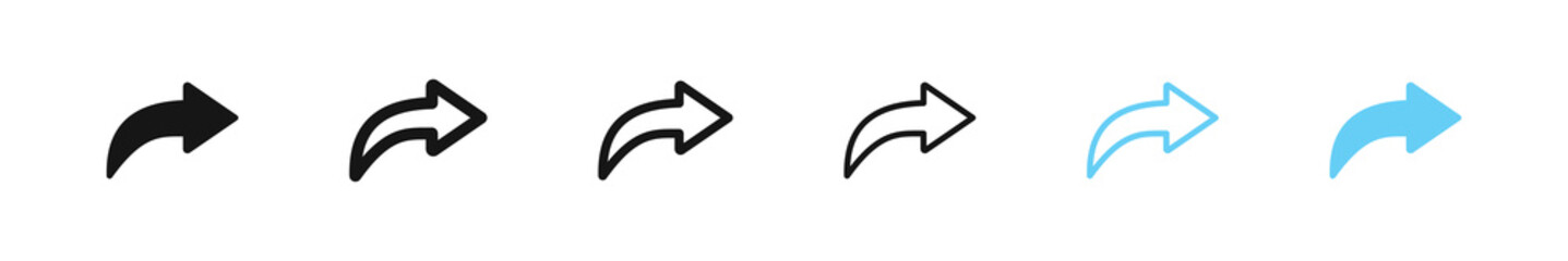 Share arrow icon. Forward symbol. Send signs set. Vector sign.