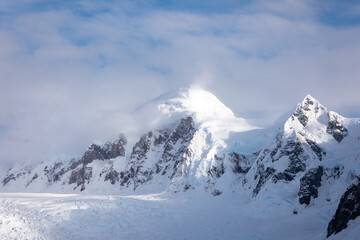 Mountain range covered with ice