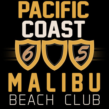 Illustration Pacific Coast Malibu Beach club. fashion style. Surf design