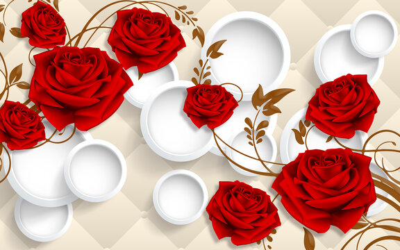 Red Rose On Leather Texture Wallpaper 3d