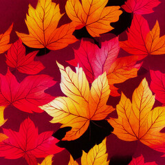 Fototapeta premium Seamless pattern of autumn fallen leaves. Red-yellow background of golden autumn as a concept of the change of seasons. Leaves of red maple, plane tree, birch.