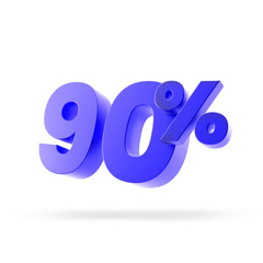 Ninety 90 blue 3d glass number percentage illustration isolated on white background