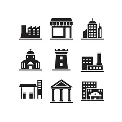 building icon set, place, silhouette, glyph, solid, vector illustration design suitable for websites, apps, apps