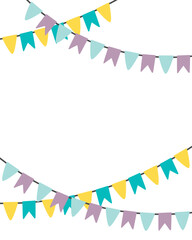 Obraz premium Doodle flat clipart. Birthday card with holiday flags. All objects are repainted.