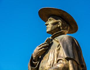 Obraz premium equestrian bronze statue of Eusebio Chini (Phater Kino) - 1645-1711. Segno,Predaia, Val di Non, Trento province,Trentino Alto Adige - Italy 