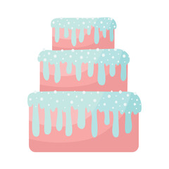 Doodle flat clipart. Cute sweet birthday cake. All objects are repainted.
