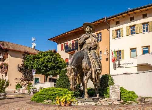 equestrian bronze statue of Eusebio Chini (Phater Kino) - 1645-1711. Segno,Predaia, Val di Non, Trento province,Trentino Alto Adige - Italy -