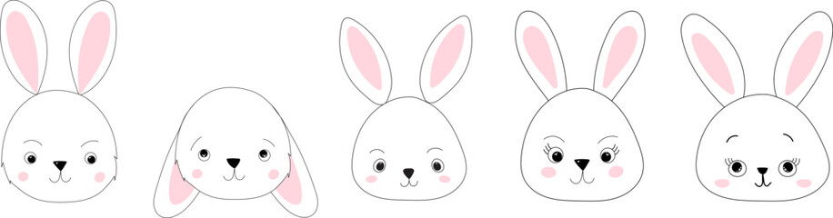 portrait rabbits doodle sketch ,outline isolated vector