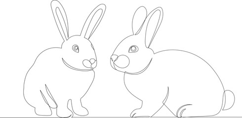 bunnies, rabbits continuous line drawing, vector