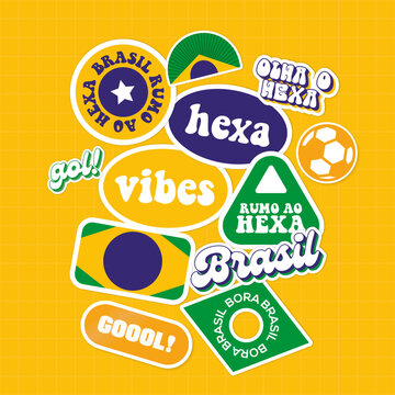Stickers ou tags ou adesivos em vetor para a torcida pelo time do Brasil na copa do mundo de 2022 de futebol