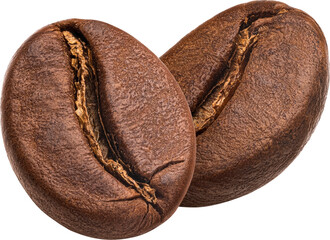 Two roasted coffee beans isolated