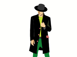 Fashionable man in black suit wearing a hat