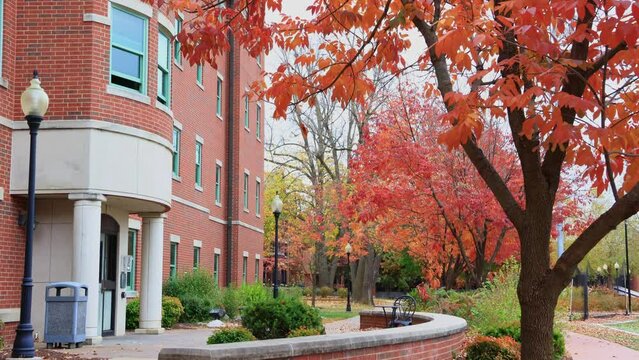 Overcast fall color landscape of the Drury University