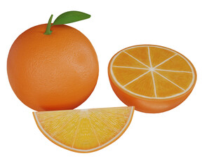 Orange fruit on the white background. 3d rendering.	